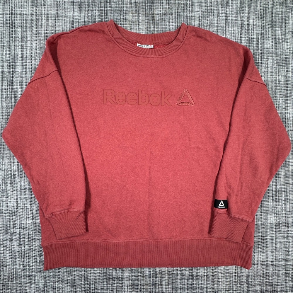 Reebok Womens Approx XL Red Purpose Crewneck Sweatshirt Embossed Logo Pullover